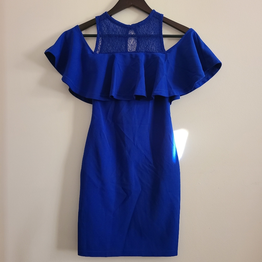 Blue Ruffled Cutout Blouse